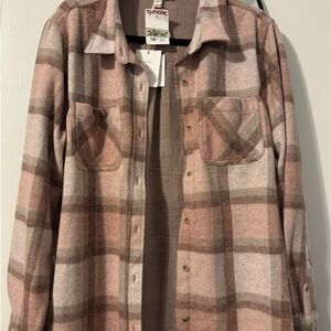 beachlunchlounge Pink and Brown Plaid shirt jacket
